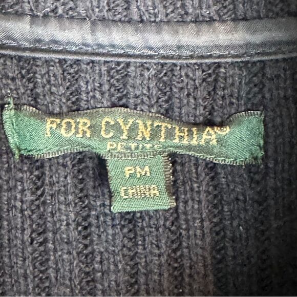 For Cynthia Navy Quilted Full Zip Ribbed Sweater Jacket PM - Picture 4 of 9